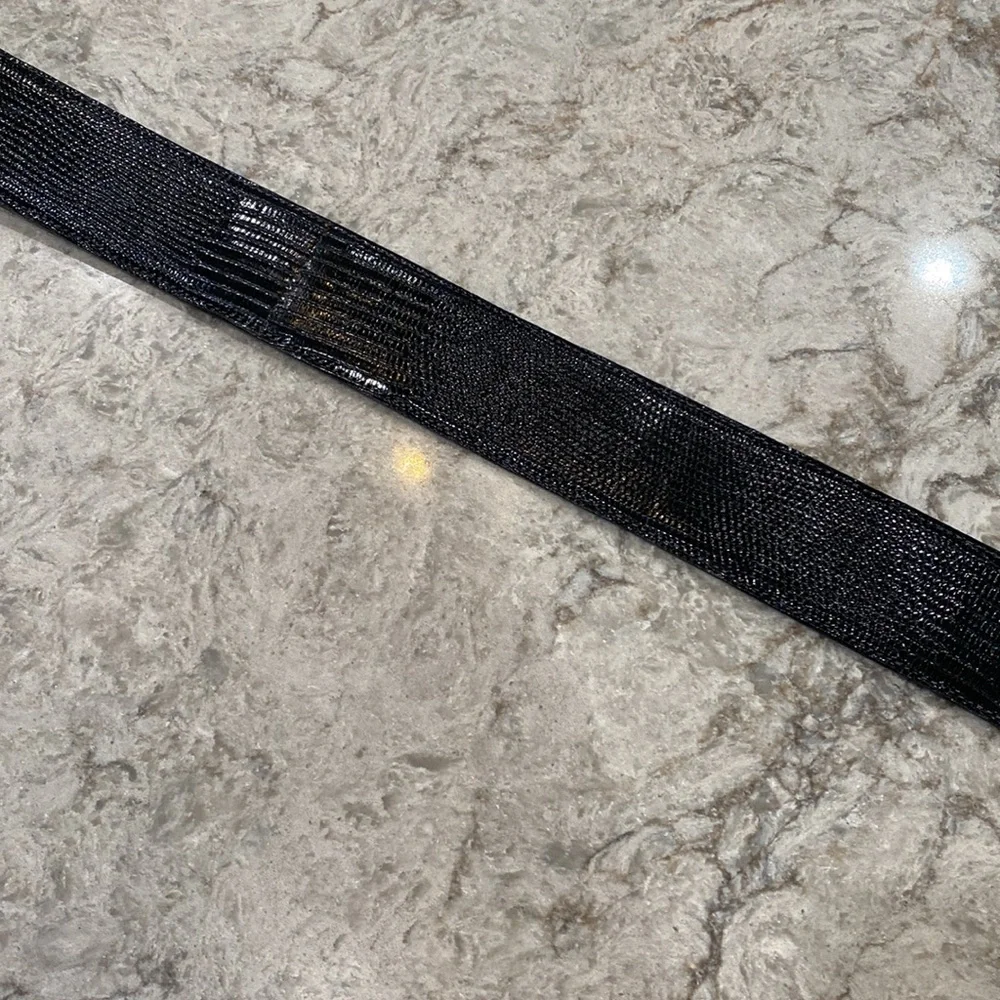 Kleinberg Sherrill Genuine Exotic Leather Belt w/ Gold Bubbly Buckle Detail 1988